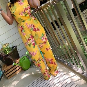 Yellow Floral Print tie back jumpsuit
